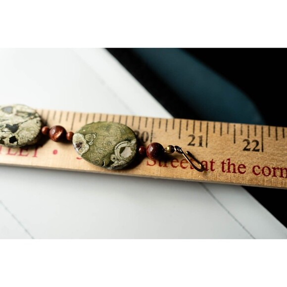 Green Jasper chunky natural stone necklace beaded Set with Earrings demi-parure - Picture 7 of 8